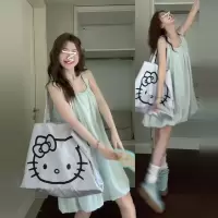 小个子气质U领吊带连衣裙女夏季新款法式花苞裙甜辣妹短裙子