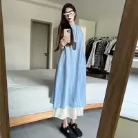 法式假两件连衣裙女装夏季新款宽松显瘦垂坠感气质长裙子夏装