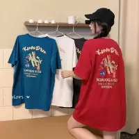 前后印花夏装韩版女式新款中长款短袖T恤女宽松学生情侣衣服