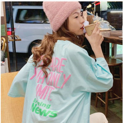 印花夏装韩版女式新款中长款短袖T恤女宽松学生情侣衣服