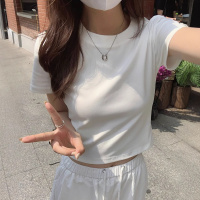 含棉 修身正肩短袖T恤女夏季新款短款紧身高腰美式辣妹上衣潮