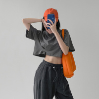 夏季新款短袖T恤女宽松显瘦露脐短款上衣服女 韩国女装