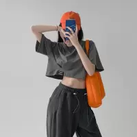 夏季新款短袖T恤女宽松显瘦露脐短款上衣服女 韩国女装