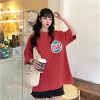 夏季韩版宽松情侣装打底衫女式大码短袖T恤女学院风中长上衣服装