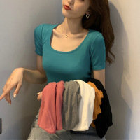 打底衫女夏季新款短袖T恤女装韩版修身显瘦露脐上衣女衣服