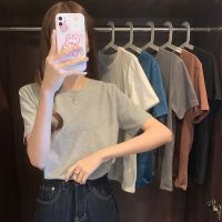 6535棉 韩版纯色复古短袖T恤女新款百搭宽松学生显瘦休闲上衣