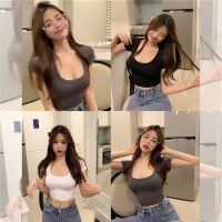 打底衫女夏季新款U领短袖T恤女装韩版修身露脐上衣女衣服