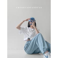 打底衫女夏季新款短袖T恤女装宽松显瘦露脐上衣服女 韩国女装