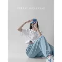 打底衫女夏季新款短袖T恤女装宽松显瘦露脐上衣服女 韩国女装