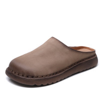 头层牛皮包头拖鞋女复古手工2025夏季新款舒适平底软底勃肯凉鞋女