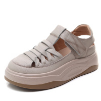 头层牛皮厚底罗马凉鞋女2025夏季新款镂空透气舒适外穿软底凉鞋