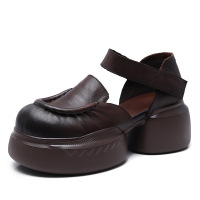 头层牛皮复古包头厚底罗马凉鞋女2025夏季新款通勤舒适休闲女鞋