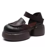 头层牛皮复古包头厚底罗马凉鞋女2025夏季新款通勤舒适休闲女鞋