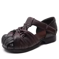 头层牛皮复古手工编织凉鞋女2025夏季新款舒适透气软底镂空女鞋