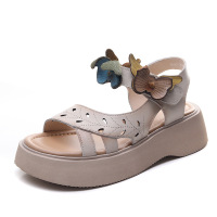 头层牛皮复古民族风厚底凉鞋女2025夏季新款蝴蝶露趾罗马凉鞋