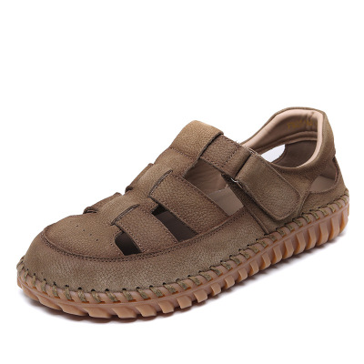 头层牛皮手工复古镂空凉鞋女2025夏季新款舒适厚底休闲罗马凉鞋