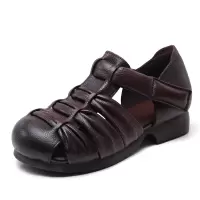 头层牛皮手工编织软底凉鞋2025夏季新款轻便休闲镂空透气复古女鞋