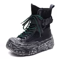 头层牛皮透气网面马丁靴女2025夏季新款镂空凉靴休闲厚底高帮凉鞋