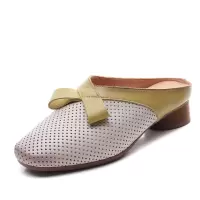 头层牛皮镂空透气包头半拖鞋女2025夏季新款低跟时尚外穿凉鞋