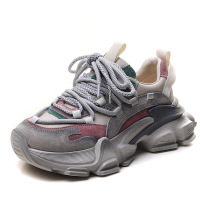 头层牛皮厚底老爹鞋女秋季新款拼色运动单鞋真皮百搭休闲鞋