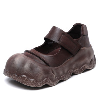 头层牛皮复古单鞋女2025春夏新款丑萌厚底玛丽珍鞋小众休闲女鞋