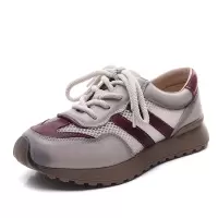 头层牛皮拼色透气网面阿甘鞋女2025春夏新款圆头系带休闲单鞋