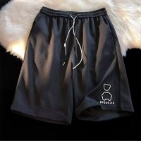 华夫格短裤男士港风宽松大码小熊钢印时尚潮流直筒五分裤