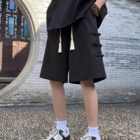 新中式盘扣休闲短裤男夏季薄款大码中式风外穿宽松五分裤