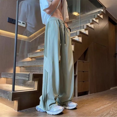 新款宽松休闲裤男韩版潮流拼接裤子夏季薄款坠感阔腿长裤