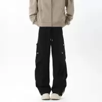 星空尼重磅420克工装裤男春秋加厚阔腿拼接卫裤直筒长裤