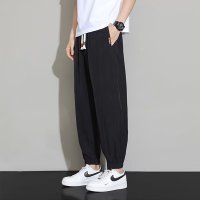 束脚冰丝休闲裤男夏季薄款宽松纯色网眼潮速干运动九分裤