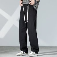 美式复古做旧水洗直筒牛仔裤男夏季宽松阔腿休闲老爹长裤