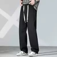 美式复古做旧水洗直筒牛仔裤男夏季宽松阔腿休闲老爹长裤