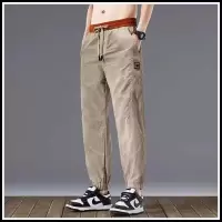 美式束脚冰丝邹薄款新款日系ins潮牌痞帅宽松哈伦休闲裤