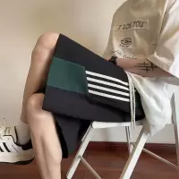 美式条纹拼接短裤男夏季宽松休闲裤子港风外穿运动五分裤