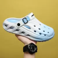 男士新款舒适潮流时尚日常休闲圆头厚底拼色洞洞鞋透气包头男鞋