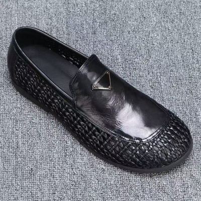 轻奢男鞋2025夏季新款手工编织镂空透气休闲皮鞋男士一脚蹬乐福鞋