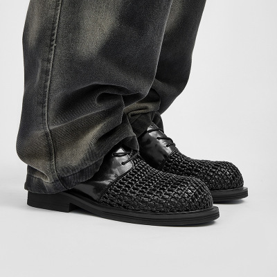 cleanfit德比鞋男款小众高级夏季手工编织透气大头皮鞋休闲洞洞鞋