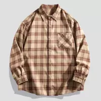 男装春秋季新款日系长袖衬衣男士时尚潮流休闲格子衬衫情侣款外套