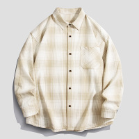 衬衫男春秋季新款格子衬衫男士长袖潮牌内搭百搭宽松翻领衬衣外套