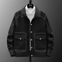 男装新款春秋季纯色翻领男夹克休闲青年痞帅工装上衣潮流男士外套