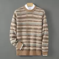 男士加厚圆领套头羊毛衫秋冬新款条纹拼色商务休闲针织打底衫毛衣