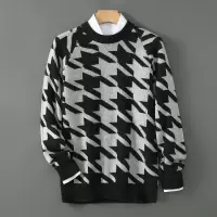 秋冬新款羊毛衫男士圆领套头加厚毛衣千鸟格针织衫宽松打底羊毛衫