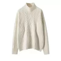 五针阔版纯色山羊绒衫女针织打底衫宽松显瘦厚款长袖套头高领毛衣
