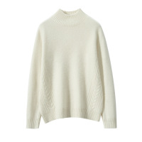 半高领两侧麻花设计套头纯色山羊绒衫女针织毛衣长袖套头上衣厚款