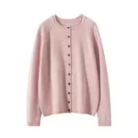 圆领羊绒衫秋冬新款女士卷边针织开衫韩系风宽松显瘦保暖外套