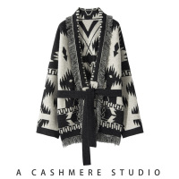 复古百搭流苏山羊绒衫女针织开衫外套时尚气质中长款外搭宽松厚款