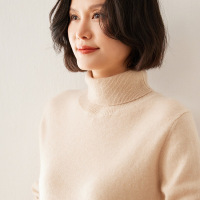 山羊绒秋冬新款短款宽松女高翻领套头纯色保暖毛衣羊毛针织打底衫