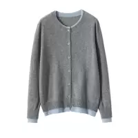 山羊绒衫春新款假两件撞色拼接舒适软糯羊绒圆领女士针织纽扣开衫