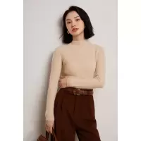 山羊绒衫秋冬新款女半高领七针抽条修身打底衫纯色长袖套头毛衣